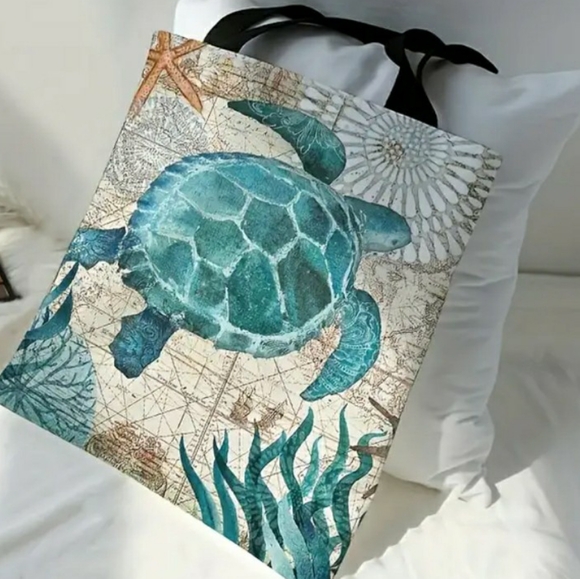 Sea turtle print beach bag/ shopping tote, NWT - Picture 2 of 3